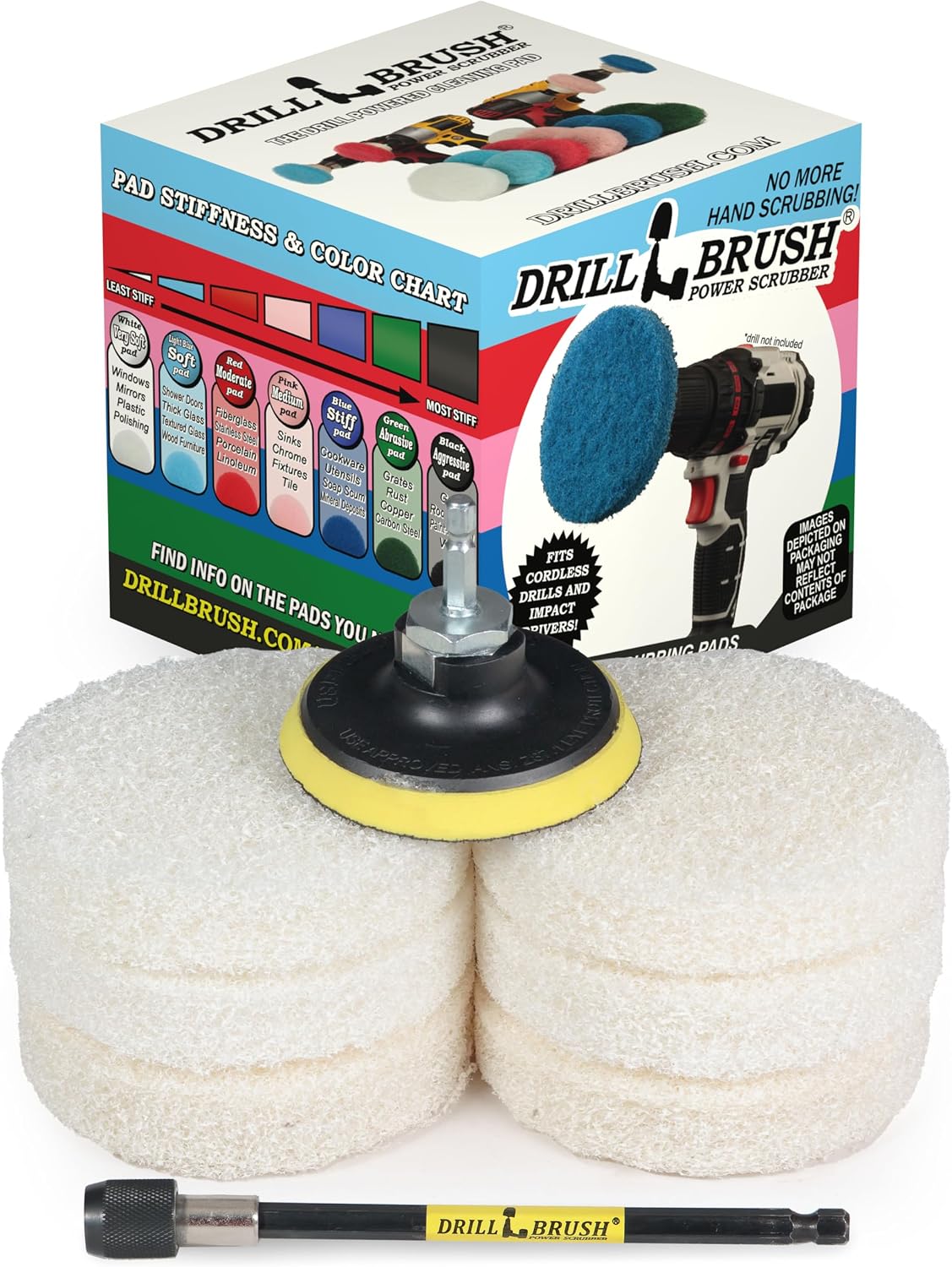 Drill Brush - Drill Power Pad Set - Bathroom - Drill Scrubber Attachment - Cleaning Pads - Shower Door - Baseboard - Power Cleaner - Bathroom Sink - Shower Cleaner - Vinyl Flooring - Scrub Pads