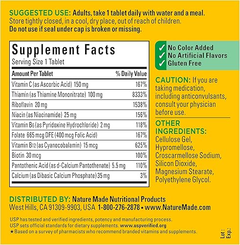 Miniatura 12 de Nature Made - Supercomplejo B con vitamina C y ácido fólico, suplemento dietético para apoyo inmunológico, 140 comprimidos, suministro para 140 días