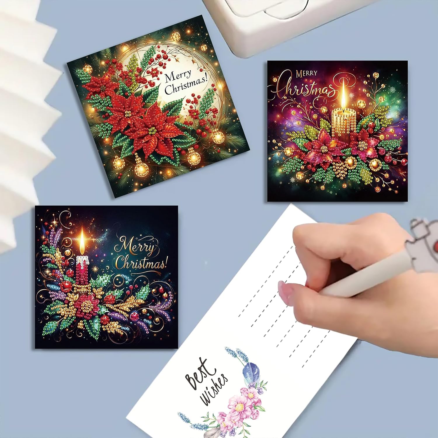 12Pack Flower Diamond Painting Greeting Card Kits DIY 5D Diamond Art with Envelopes & Rhinestones,Christmas Creative Birthday Gifts for Adults, Family, Friends (Christmas Decorations03) image 5