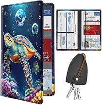 Car Document Holder with Magnetic Shut, PU Leather Car Registration & Insurance Card Holder for Driver License, Cards & Essential Documents, Vehicle Glove Box Organizer, Ocean Turtle Pattern