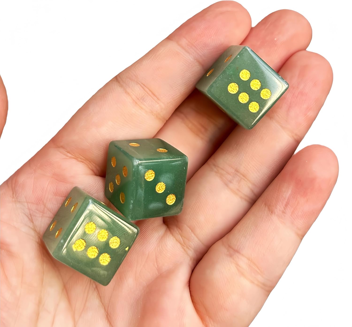 Natural Green Aventurine Crystal Gemstone Gaming Dice with Gold/White Dot Symbol Home Decor