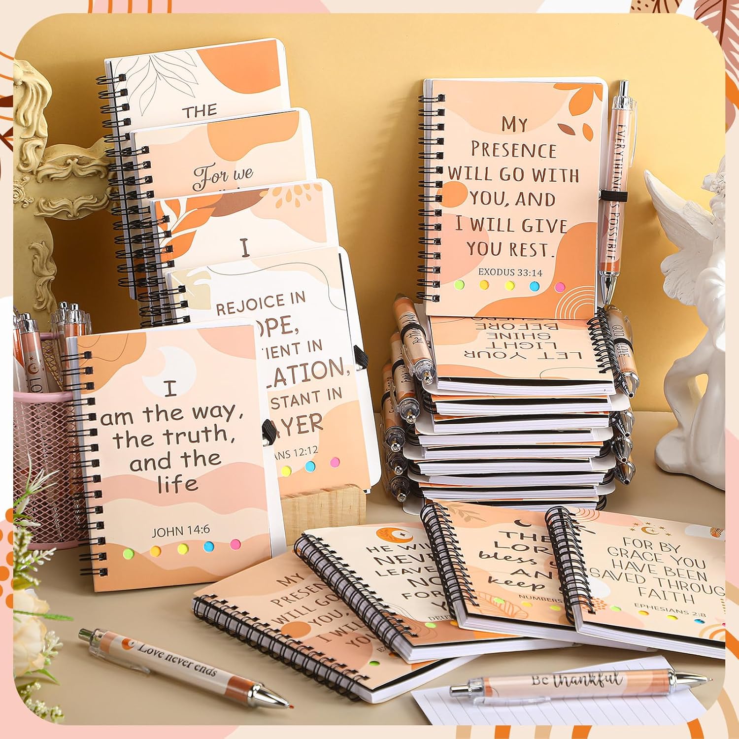 20 Sets/40 Pcs Prayer Journal Christian Gifts Notebook Bulk for Woman Christian Boho Spiral Notebooks with Sticky Note Bamboo Bible Verse Pen Inspirational Religious Notepads for Church - Image 3