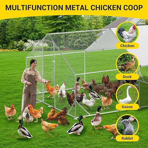 Miniatura 19 de GarveeLife Gallinero grande, gallinero de metal con cubierta impermeable anti-ultravioleta, jaula de aves de corral, corral de pollo al aire libre
