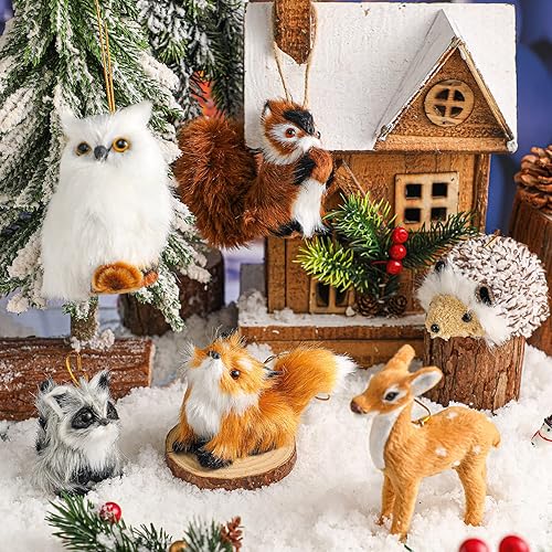 Miniatura 4 de 6 adornos colgantes de Navidad con diseño de búho, lindo zorro de Navidad, adorno de animal de peluche, decoración de árbol de Navidad para