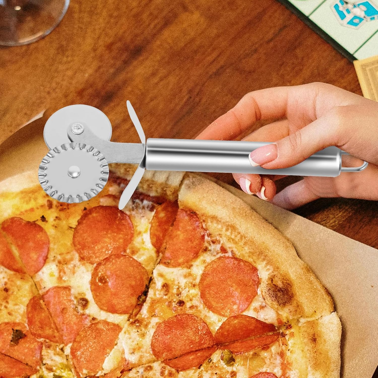 Stainless Steel Pizza Cutter Double Headed Roller Knife for Pizza