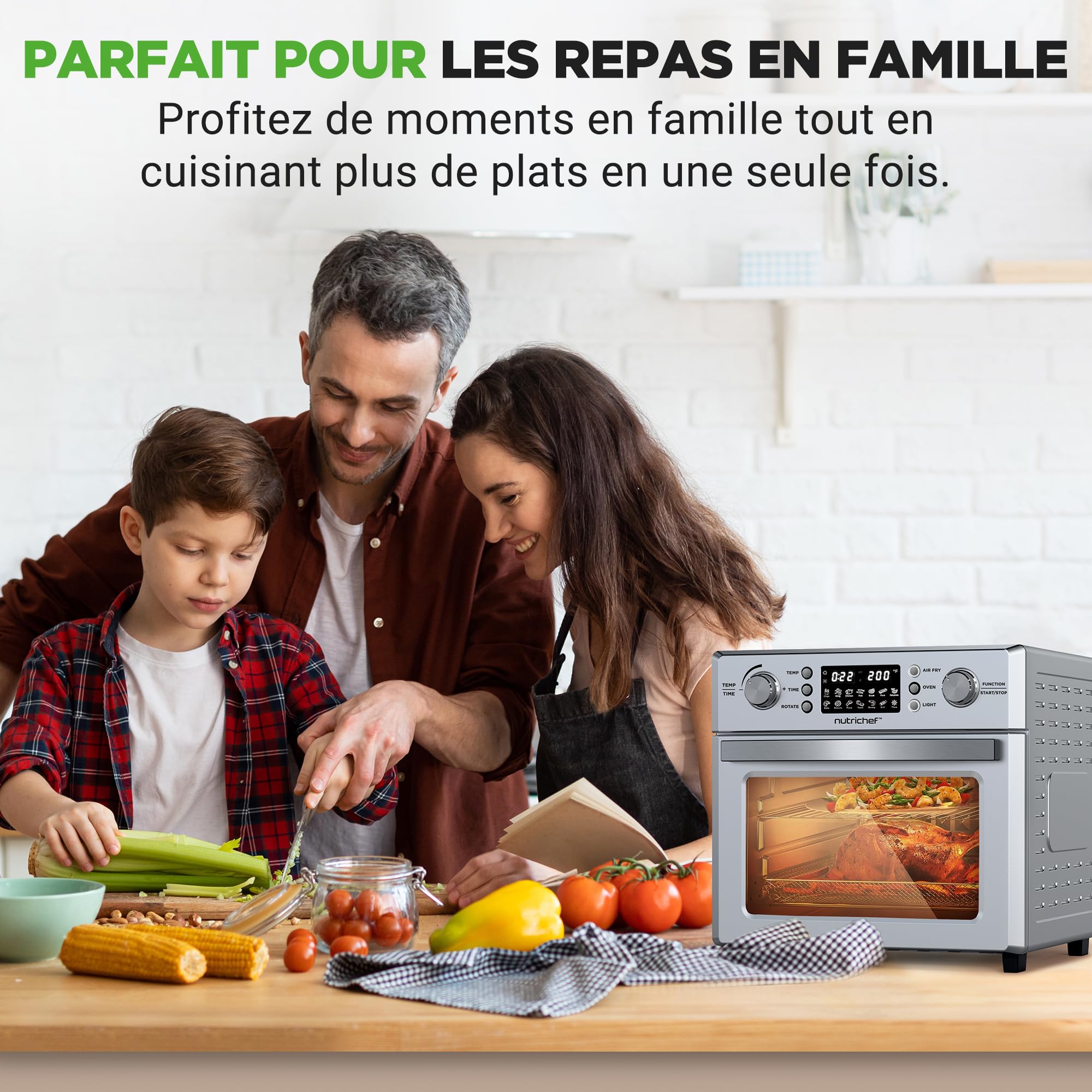 NutriChef Four Friteuse à Air Chaud 26L–Friteuse à Air Électrique 1700W avec Rôtissoire, Mini Four de Comptoir à Convection,10 Programmes, Panier de Friture,Grille de Cuisson & Plateau Ramasse-Miettes