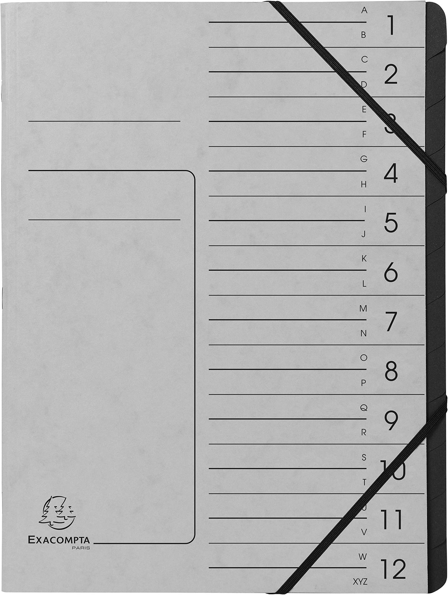 A4 Elasticated Pressboard Multipart File 12 Sections Grey