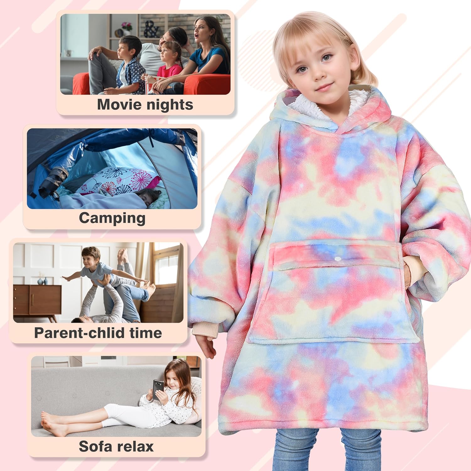 Catalonia Blanket Hoodie for Kids, Oversized Wearable Sherpa Sweatshirt Pullover for Teens Youth, Gift Idea - Image 5