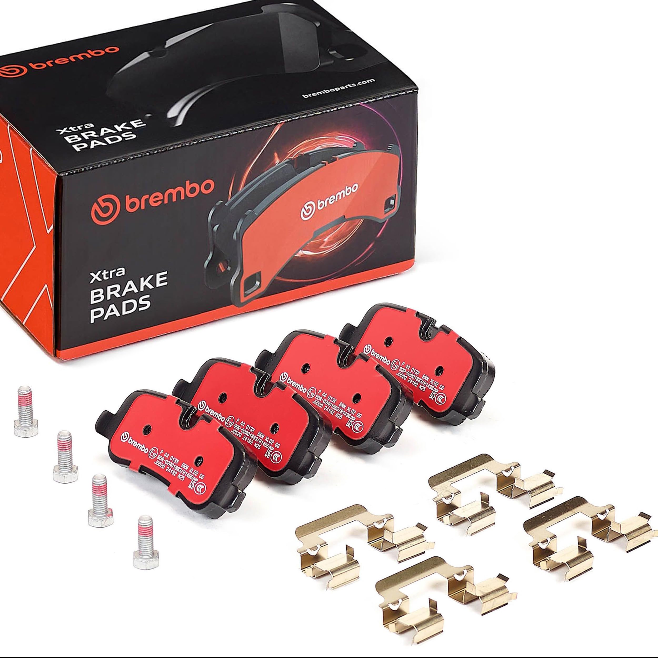 BREMBO Juego de pastillas de freno Trasero preparado para indicador de desgaste con accesorios P 44 013X Juego de pastillas de freno Compatible con LAND ROVER Range Rover Sport L320 Discovery III L319