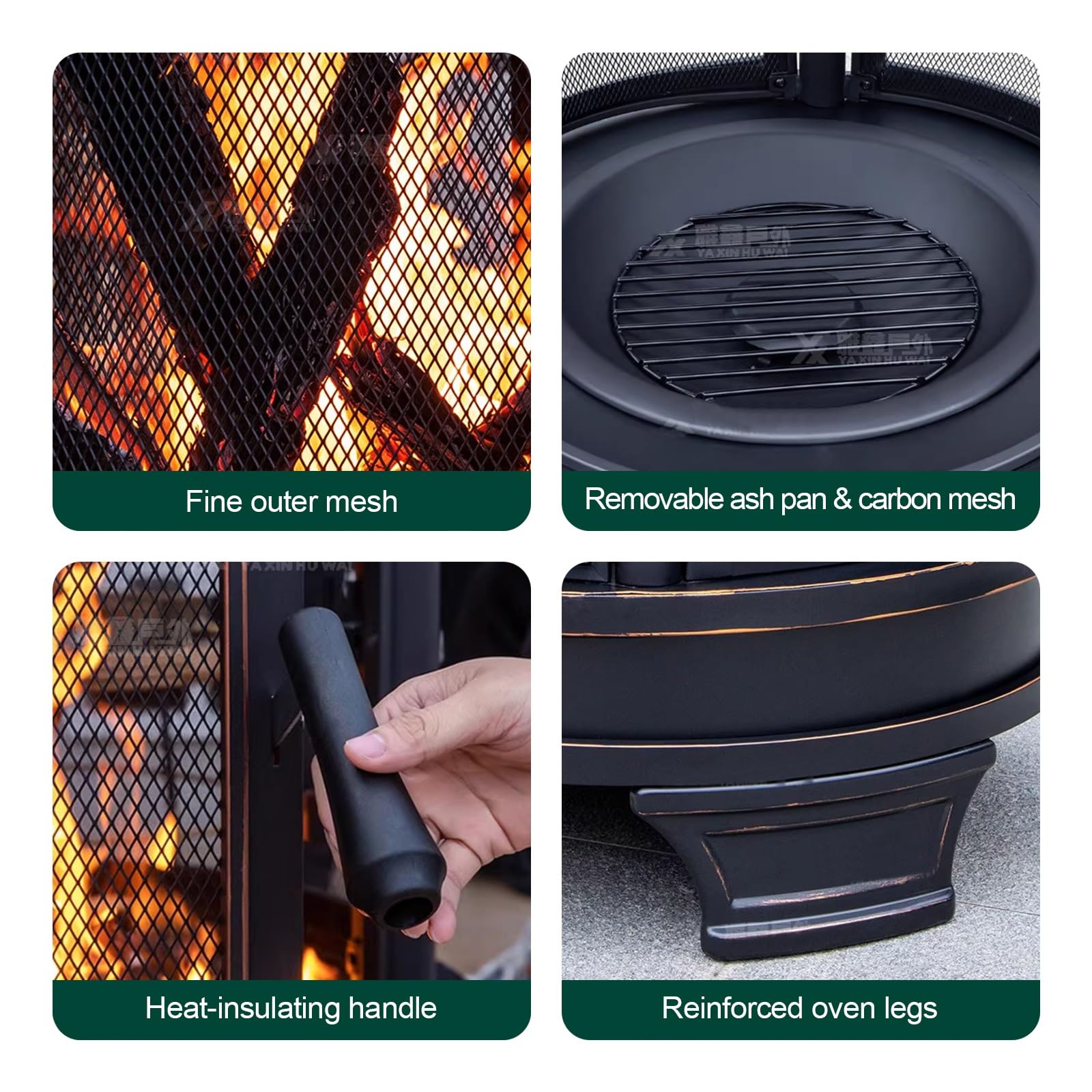 Braciere in metallo con griglia, braciere 2 in 1 per esterni, fornello da campeggio con vassoio regolabile e schermo scintillante, per giardino, barbecue in cortile