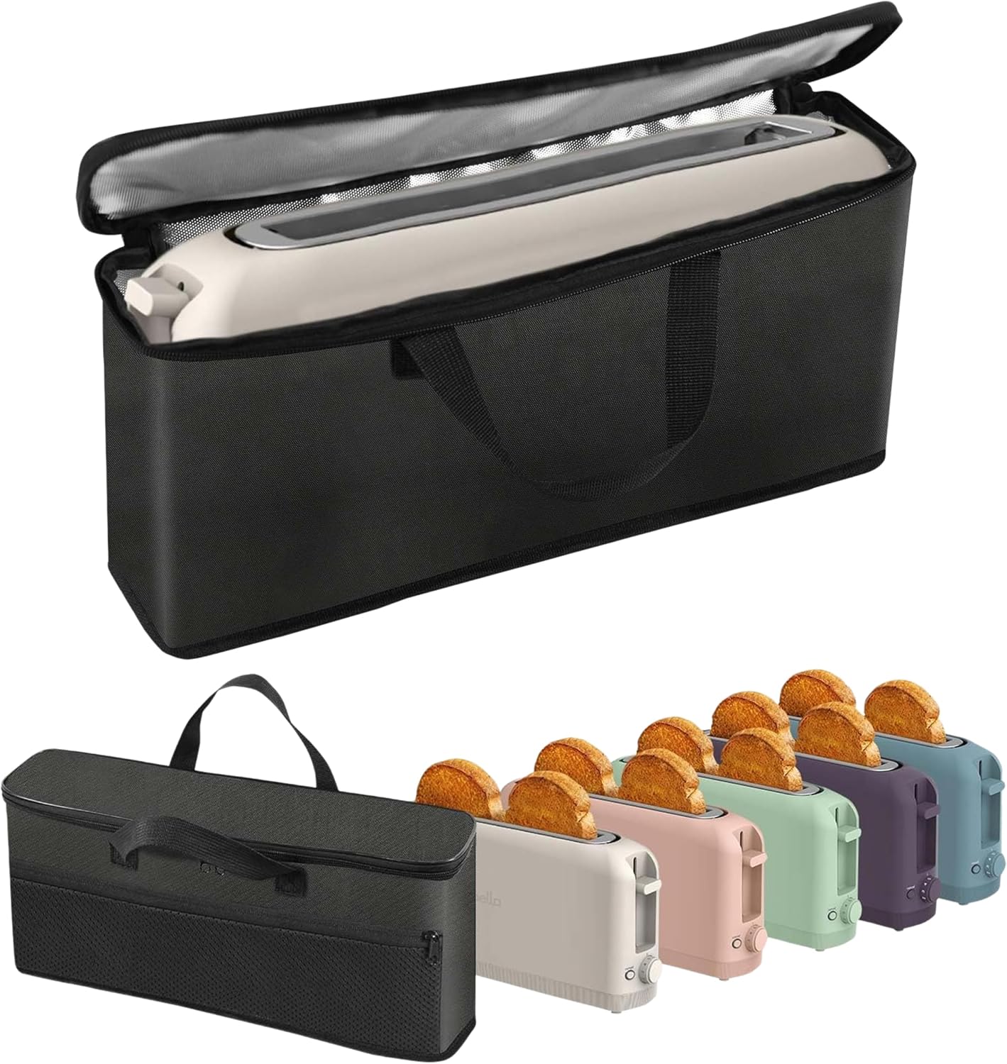 Portable Toaster Carrying Bag, Waterproof Heat-Resistant Dustproof Storage Case, Universal Fit Most 2 Slice Slim Toasters, Aluminum Foil Lining with Accessory Pocket