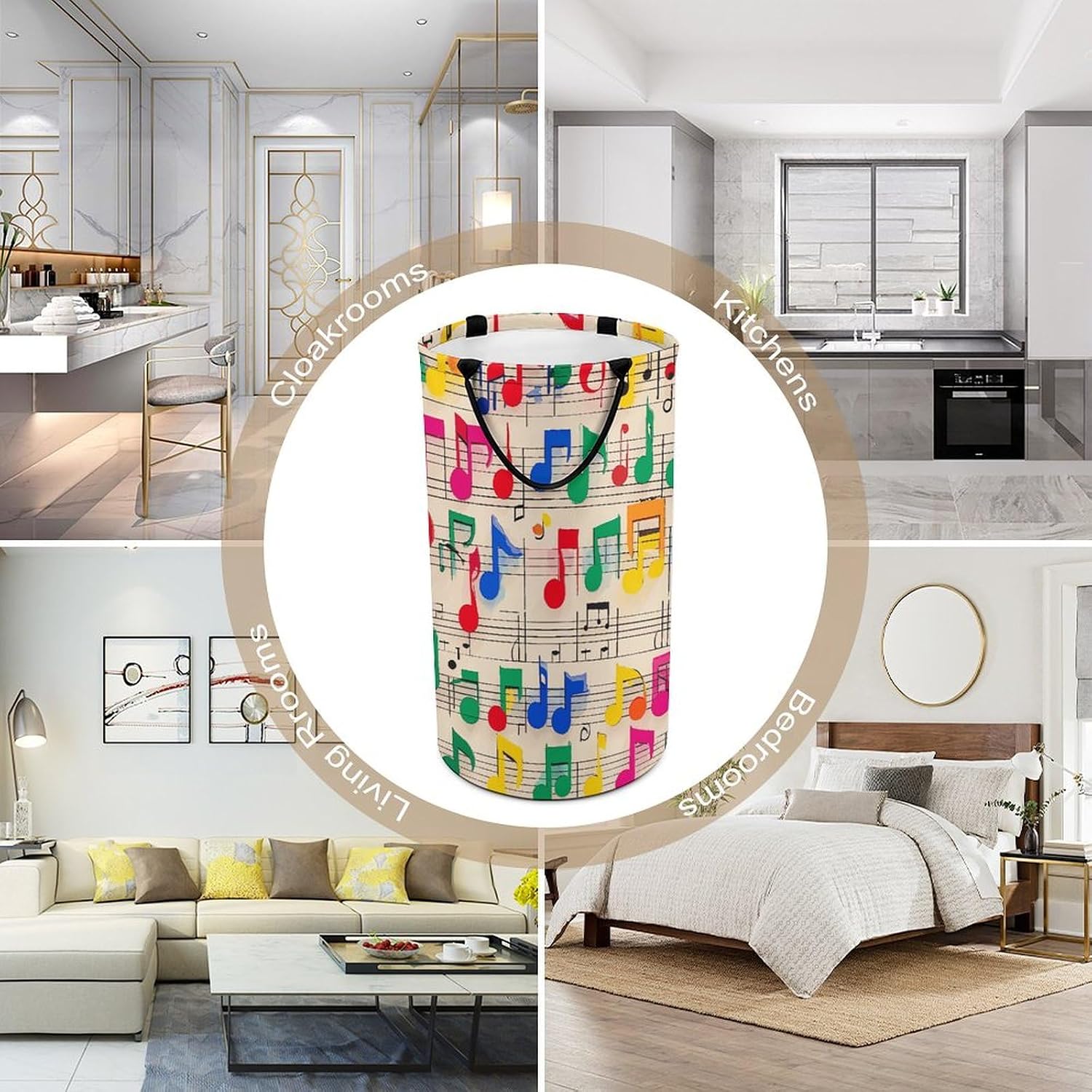 Colorful Musical Notes Large Laundry Basket Waterproof Collapsible Laundry Hamper Clothes Storage Basket Toys Bin for Bathroom Bedroom Home Decor image 5