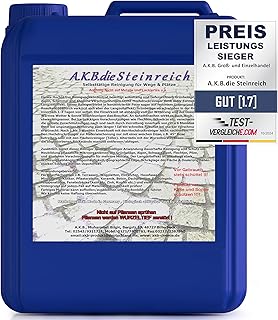 A.K.B. Steinreich Steinreiniger Konzentrat 5l - Grünbelagentferner für saubere Wege, Terrassen & Außenflächen – bis zu 2000 m² - Steinreiniger Intensiv Aussen