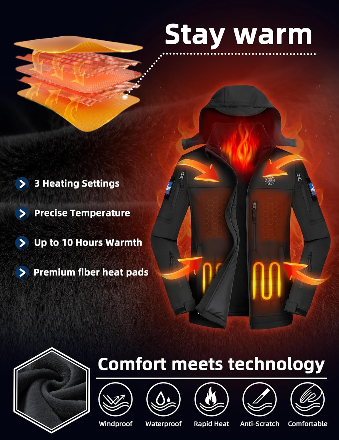 Professional Men's Heated Jacket with 12000mAh Large Capacity Battery Pack - Image 3