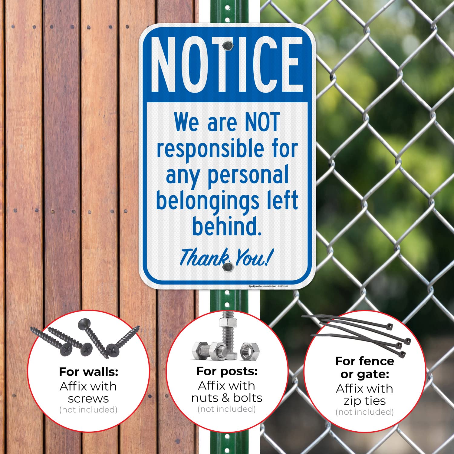 We are Not Responsible for Any Personal Belongings Left Behind - Thank You Sign, 12x18 Inches, 3M EGP Reflective .063 Aluminum, Fade Resistant, Made in USA