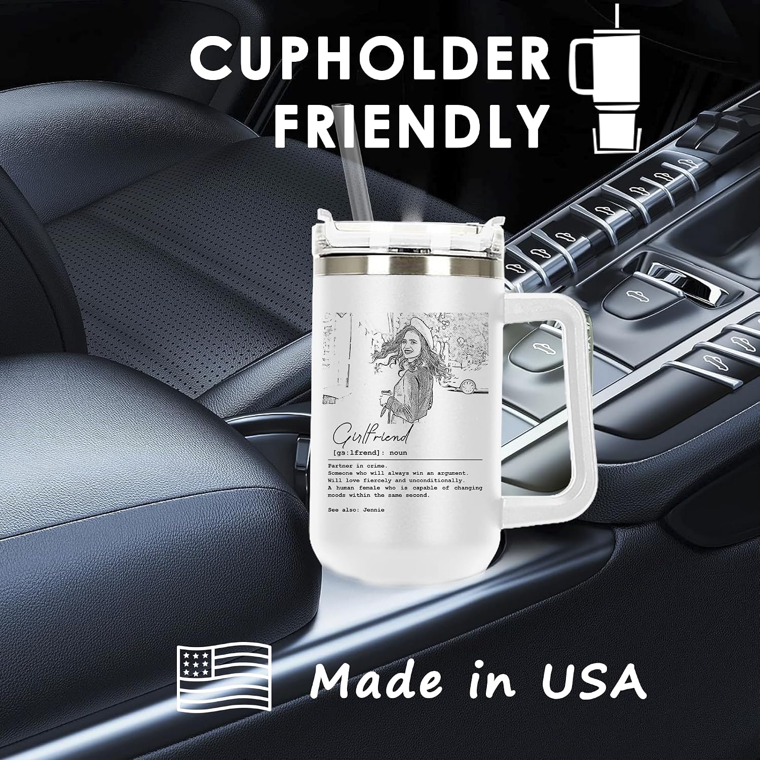 Girfriend Definition Personalized Tumbler 40 oz Laser Engraved, Insulated Cup with Handle, Lid and Straw, Gift for women Valentines Day, Gifts for Friends Female, Birthday, Custom Photo, Text Tumbler