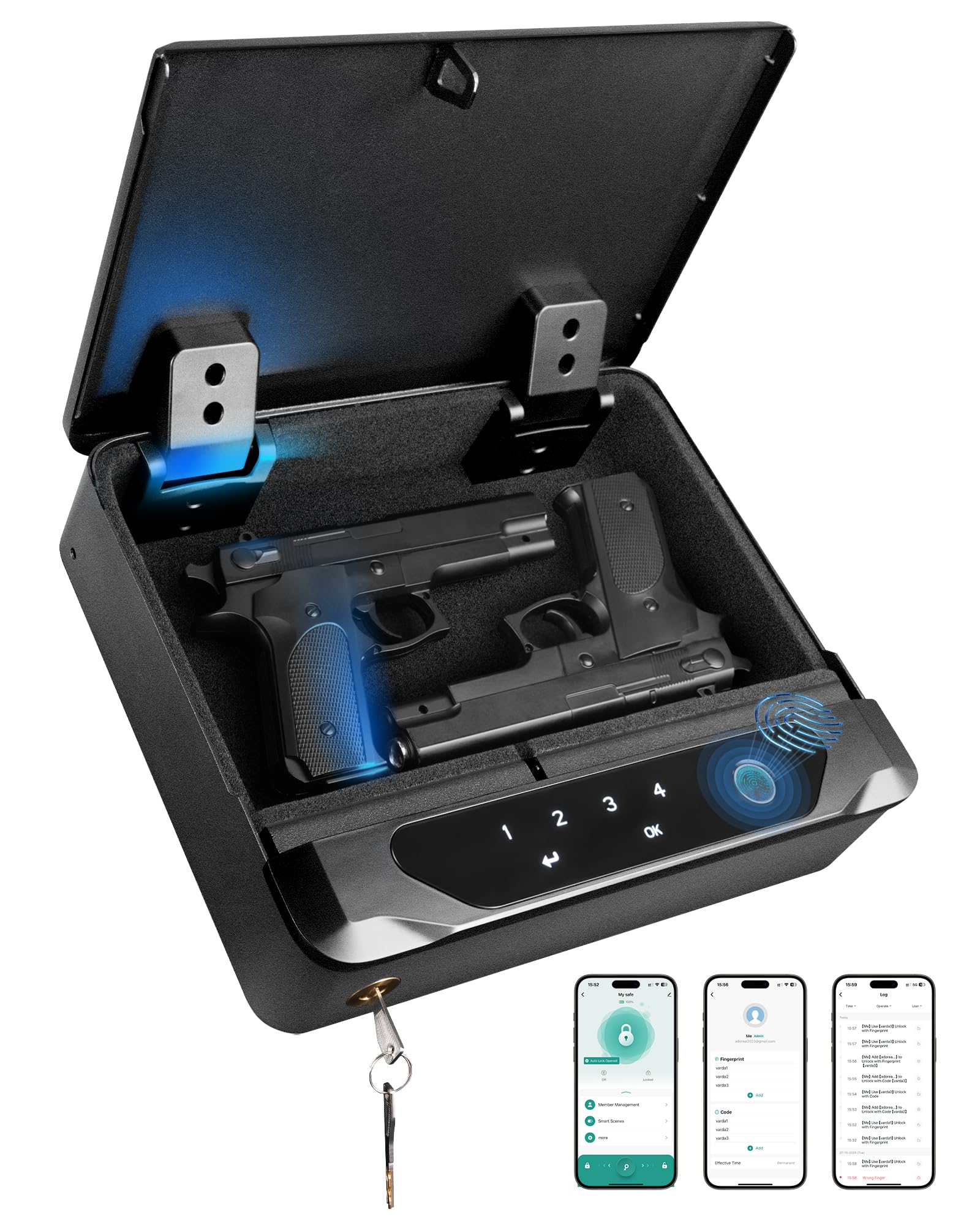 BOOSTEADY Caja fuerte biométrica inteligente para pistolas acceso rápido huella dactilar teclado digital llave app