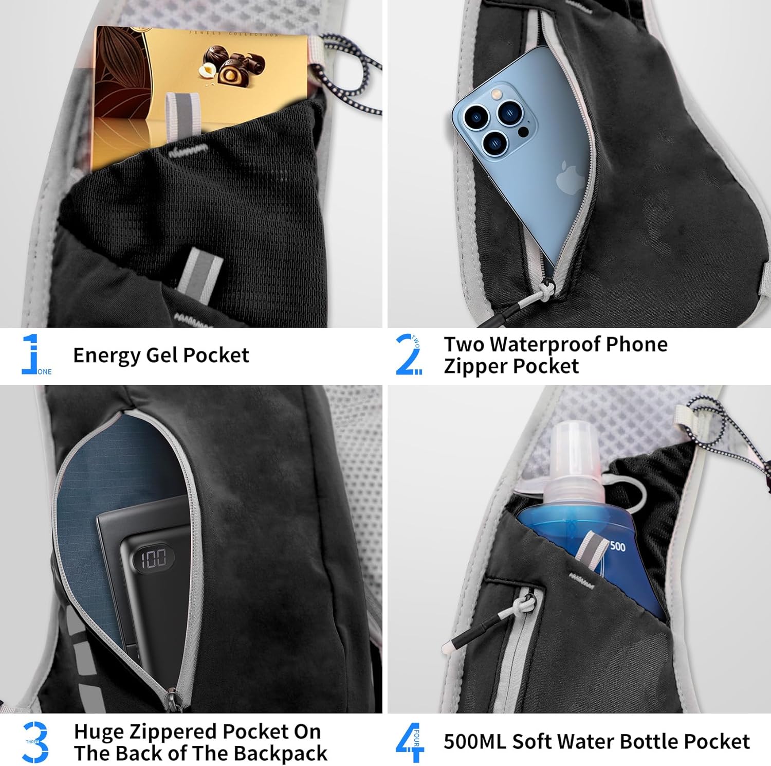 Hydration Running Vest for Women Men,Lightweight Breathable Reflective Hydration Pack with 500ml Water Bottle,Hydration Vest Pack Backpack for Hiking,Camping,Trail Running,Cycling,Race,Marathon - Image 9