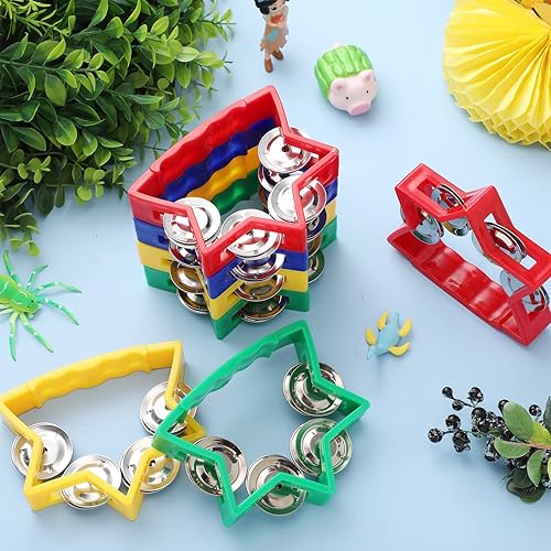 Miniatura 7 de Paquete de 20 panderetas de percusión de plástico para niños, pandereta, instrumento de percusión musical de mano con cascabeles para niños y