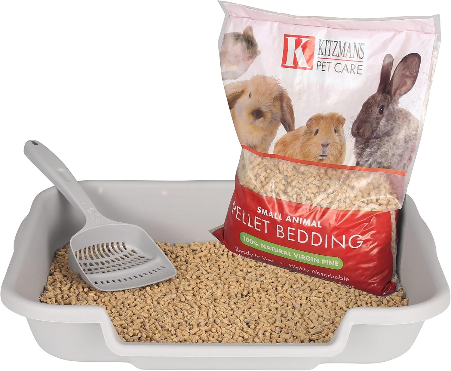 Puppy Pan Indoor Litter Box Training Starter Kit, Misty Gray Large Pan with Natural Pine Litter, Extra Long Litter Scoop and Training Guide