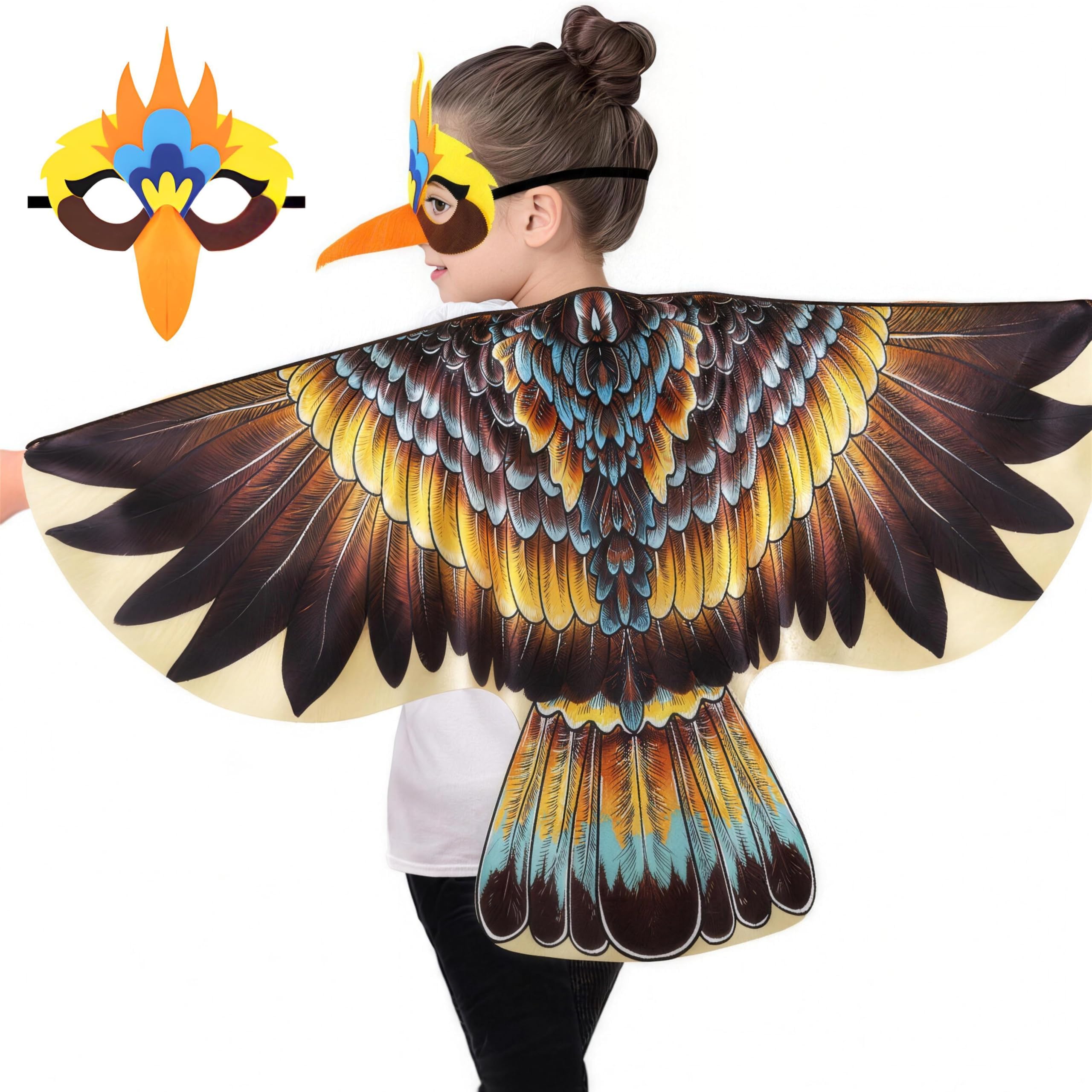 iROLEWIN Eagle-Bird-Wings-Costume for Kids 3D Bird Mask as Toddler Owl Dress-Up Clothes Toys Christmas Birthday Gifts 3+