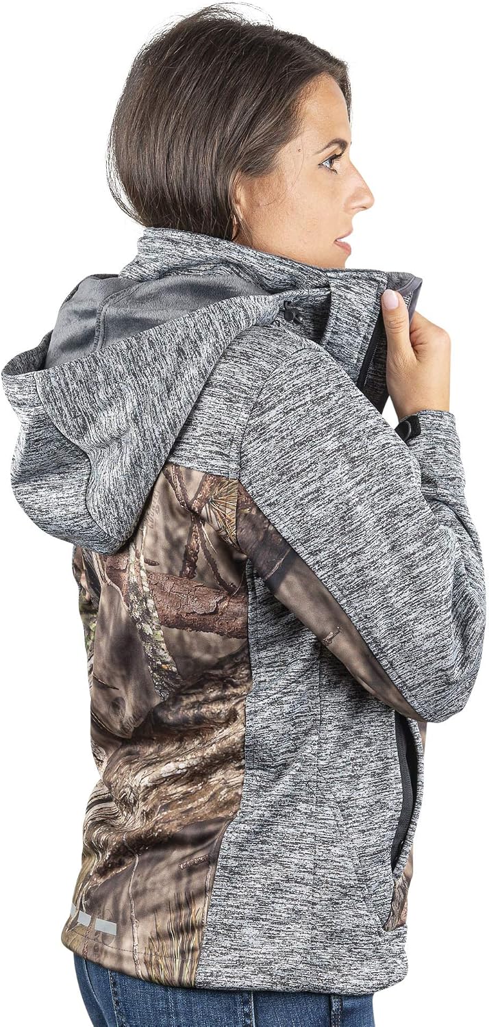 TrailCrest Women's Softshell Hooded Jacket - Super Soft Plush Coral Fleece Lining - Mossy Oak Camo Patterns
