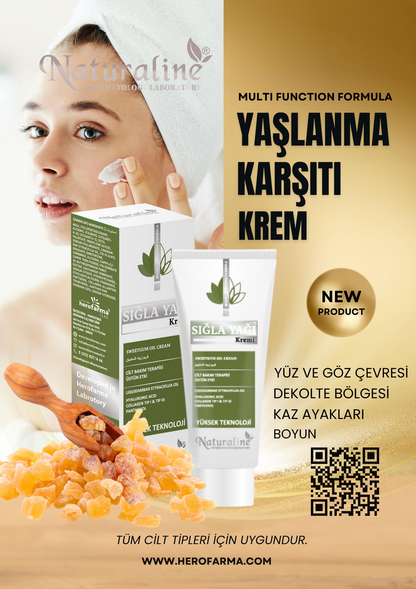 Naturaline DERMATOLOGY LABOTARY Sığla Kremi - Nemlendirici Antiaging Krem Kırışıklık Giderici Yaşlanma Karşıtı 100 ml