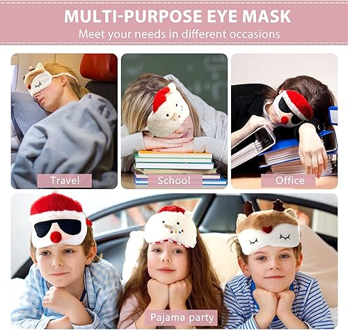 Miniatura 4 de 3 piezas de máscaras de ojos de Navidad para niños y niñas, máscara de dormir para niños, máscara de dormir para Navidad, Papá Noel, muñeco de nieve