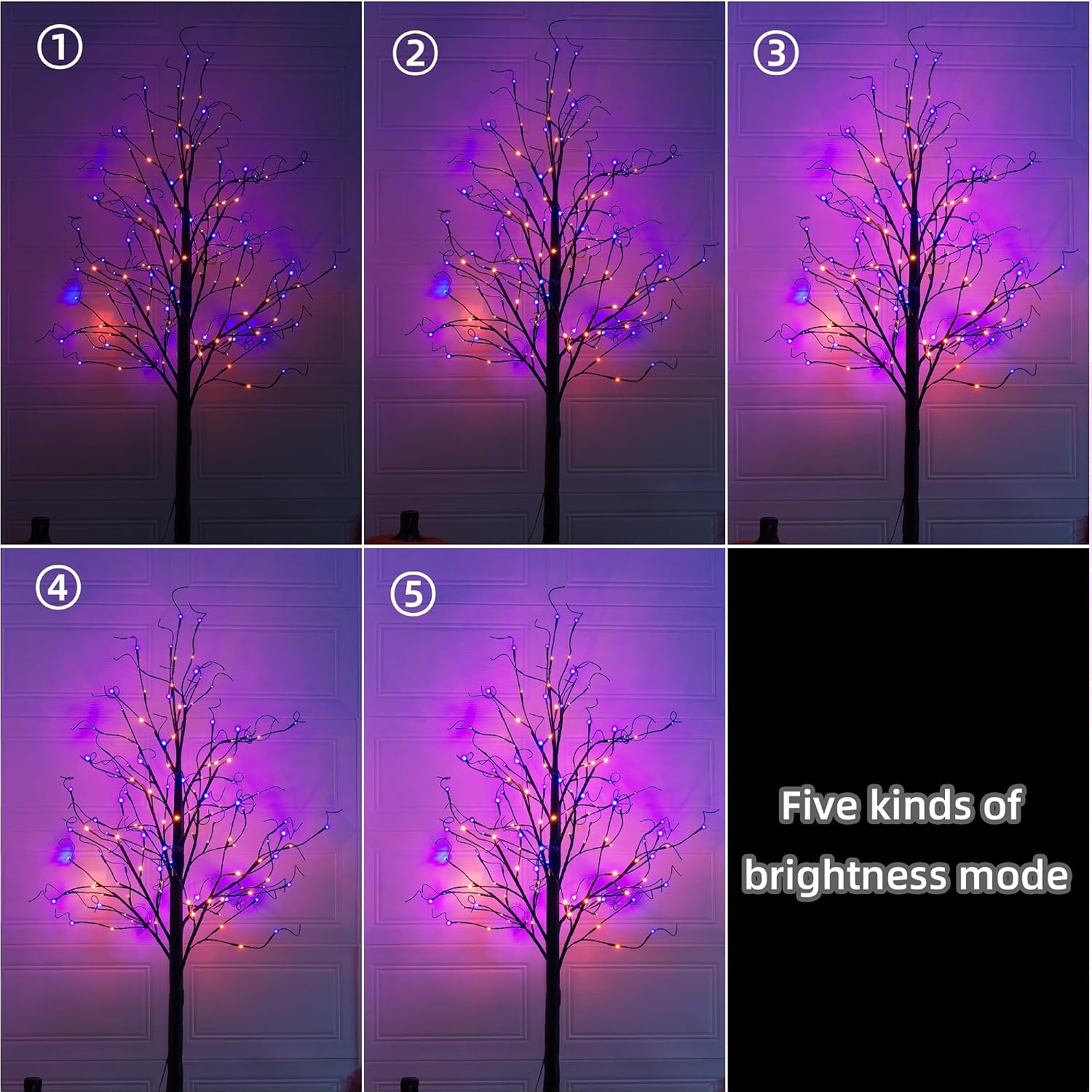 TW SHINE 6FT Halloween Lighted Black Birch Tree, 144 LED Purple and Orange Lights Artificial Spooky Tree with Timer, Waterproof Halloween Decoration for Indoor Outdoor Home Party Decor
