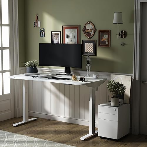 Escritorio de pie de 60 x 30 pulgadas, escritorio eléctrico de doble motor de altura ajustable para el hogar y la oficina, escritorio de instalación