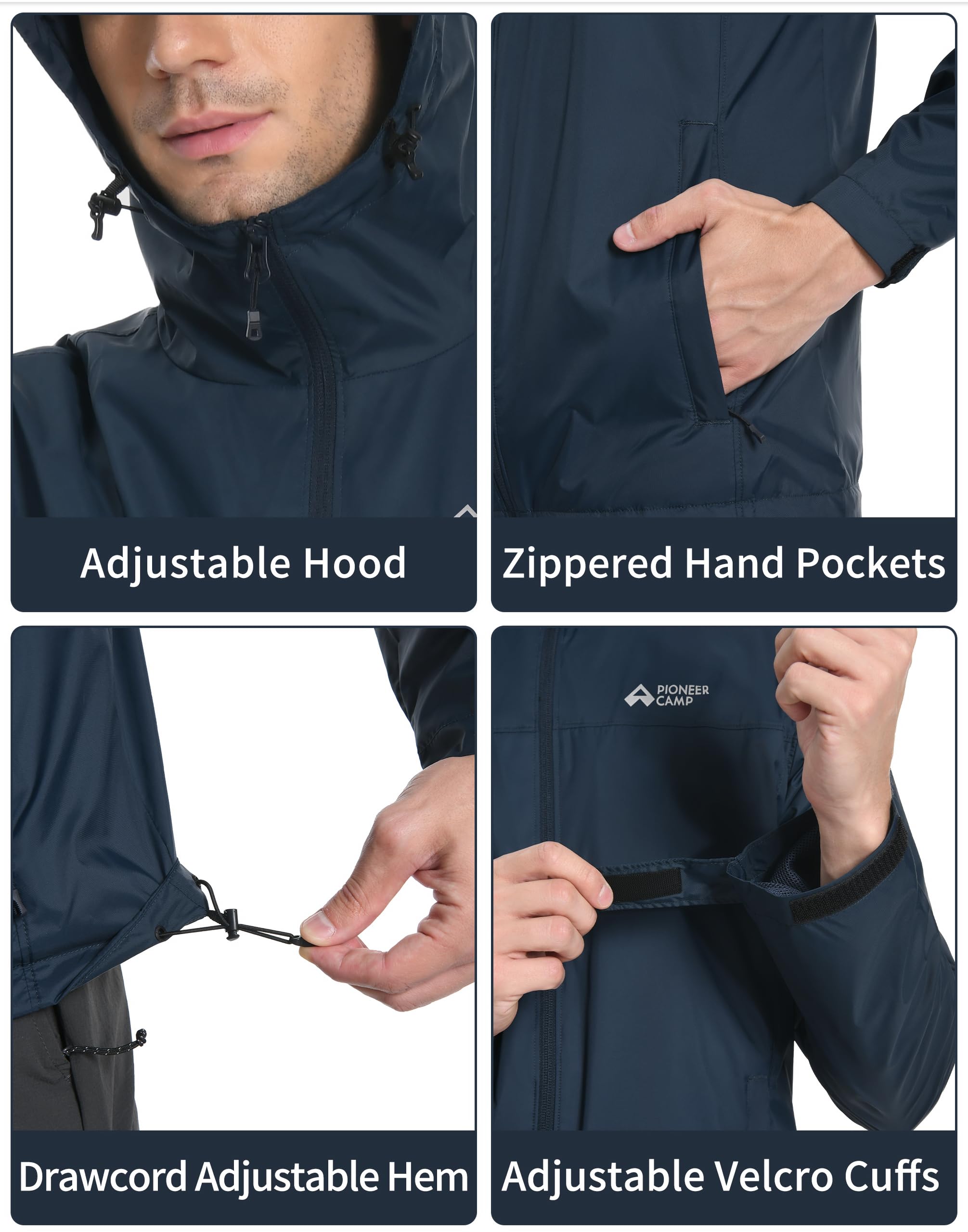 Pioneer Camp Veste Imperméable Homme Coupe-Vent - Veste de Pluie Homme Respirante avec Capuche - Imperméable Windproof Outdoor pour Randonnée, Camping, Vélo