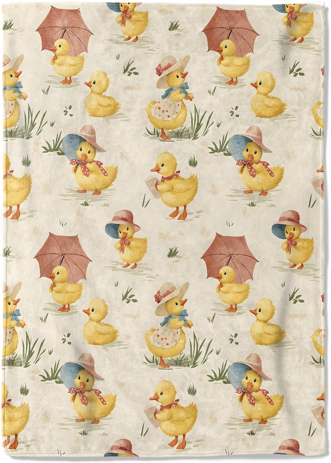 Cute Duck Fleece Blanket - 60x80in Adorable Duckling in Hat and Parasol Throw Blankets,Soft Cozy Lightweight, Ideal for Living Room Home Farmhouse Decor and Kids Women Girls Spring Gifts