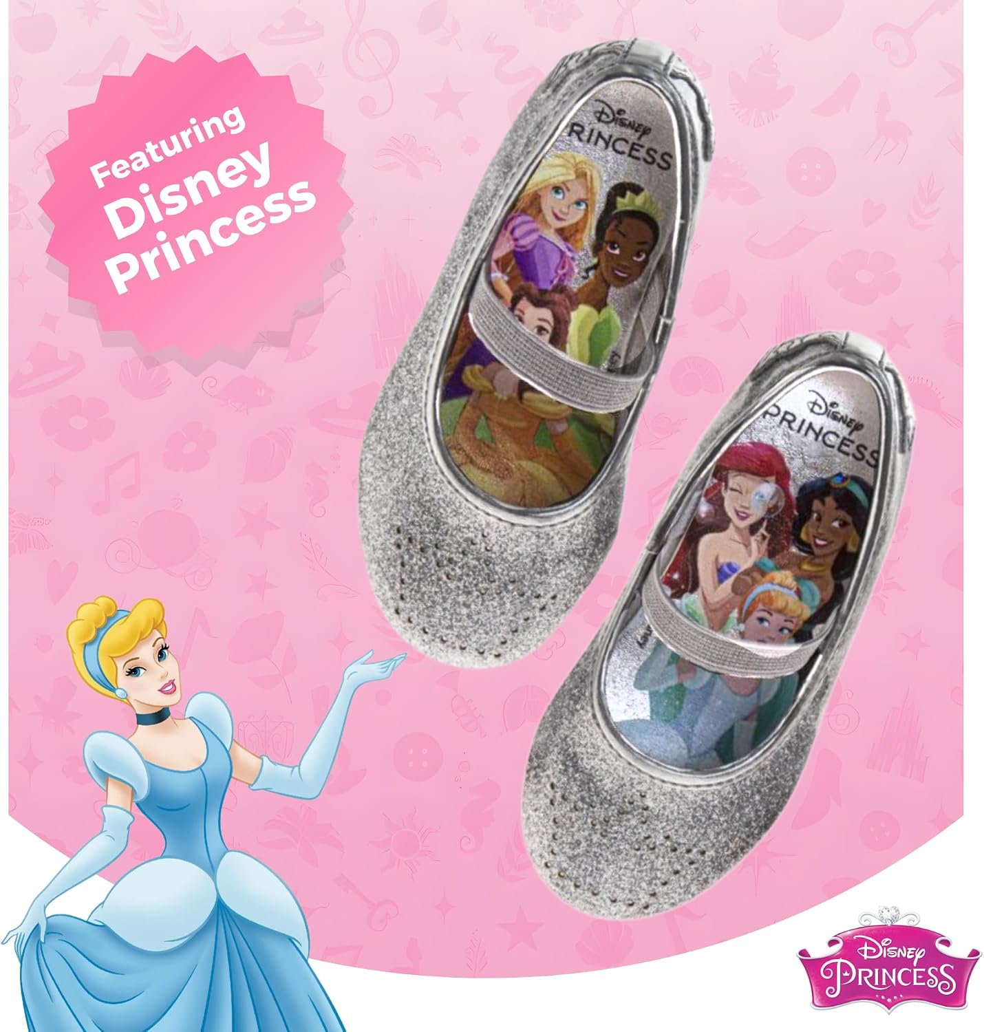 Disney Girls Mary Jane Flats - Kids Character Princess Dress up Slip-on Shoes (Toddler/Little Kid)