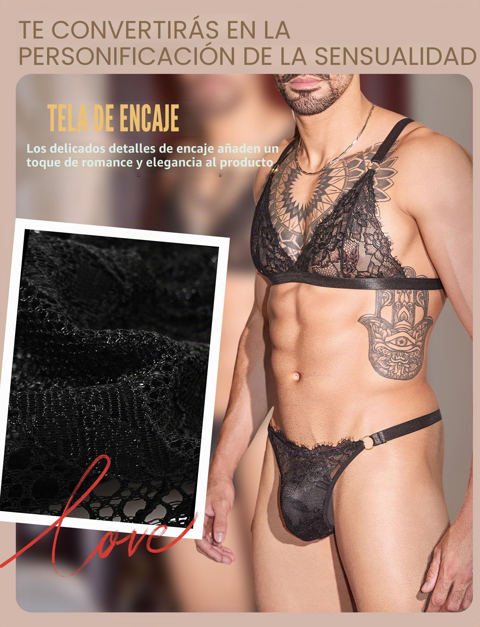 Conjunto de ropa interior para hombre Sissy Lencería Sexy Hot Encaje Sujetador y Bragas Ropa Interior Crossdresser Gay Nightwear