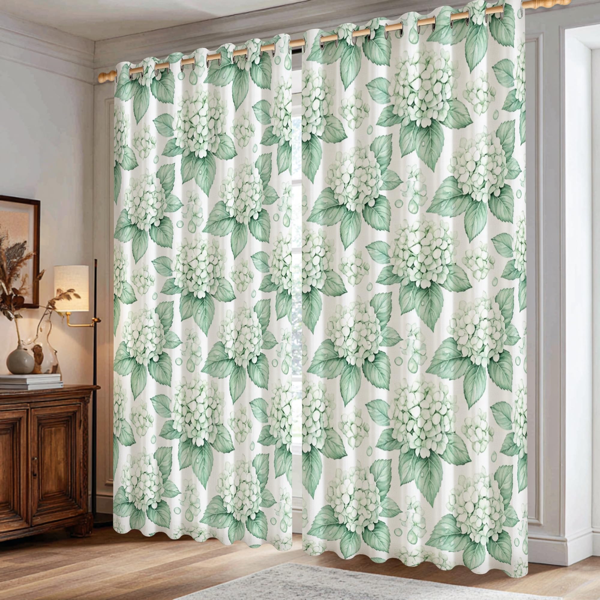 Rideaux occultants hortensia vert printanier 106x213 cm