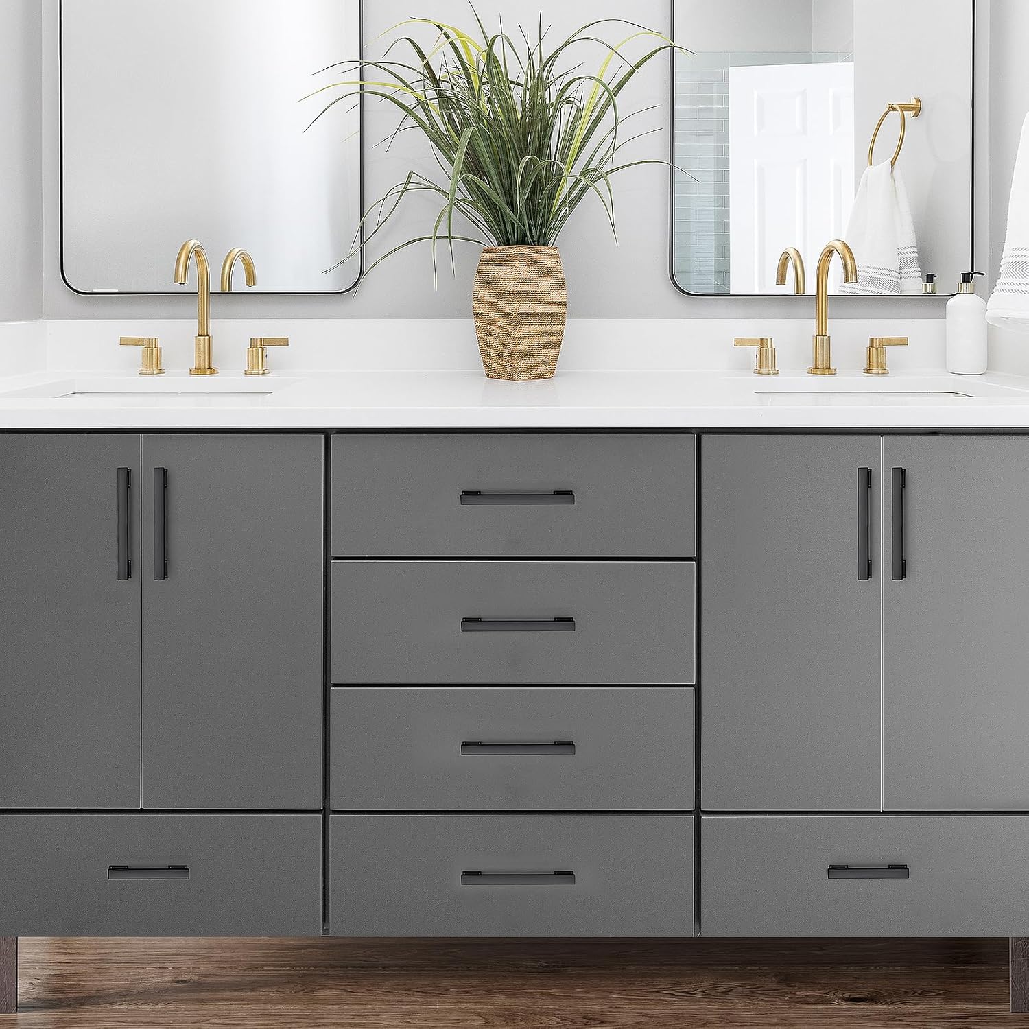 JOY DECOR 10 Pack Matte Black Cabinet Pulls 6 Inch Length with 5 Inch Hole Center for Cabinets and Dresser Drawers