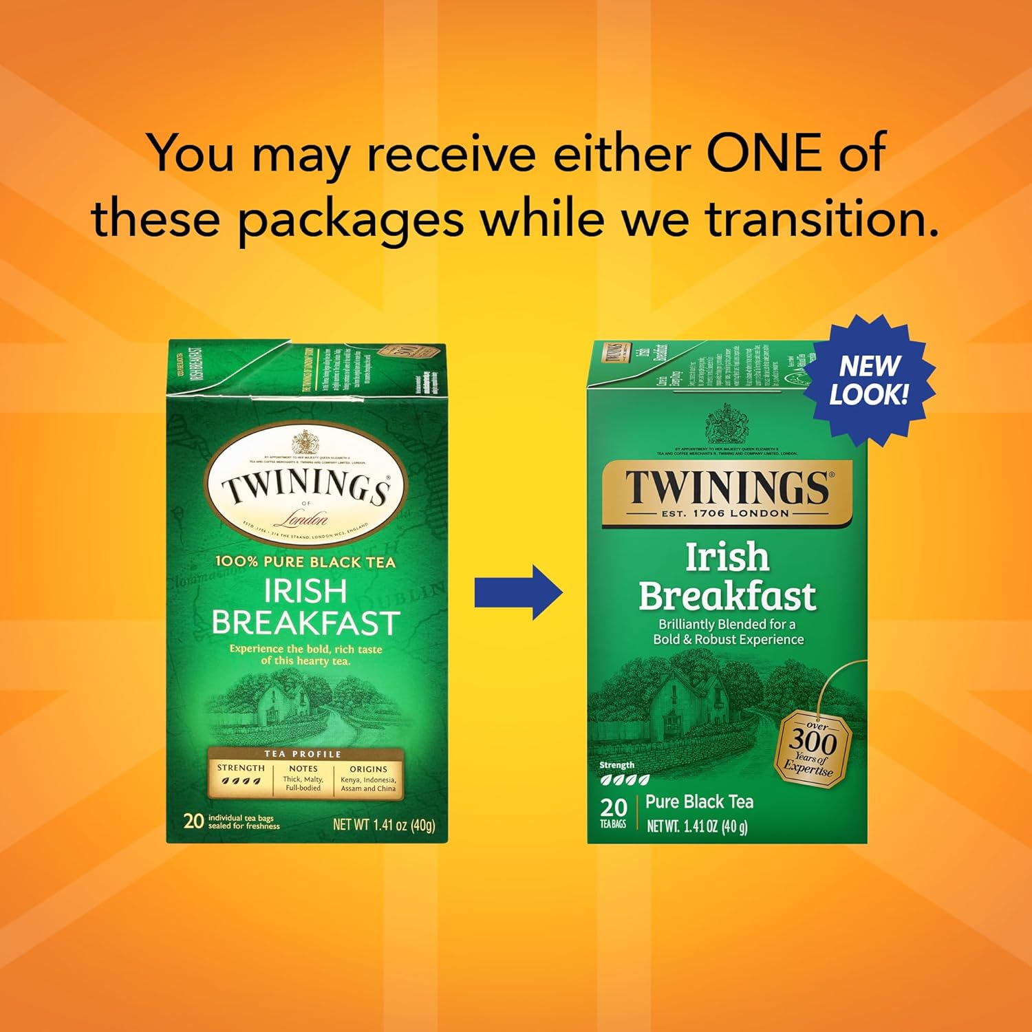 Twinings Irish Breakfast Tea, Robust and Flavourful Caffeinated Black Tea Bags Individually Wrapped, 20 Count : Grocery & Gourmet Food