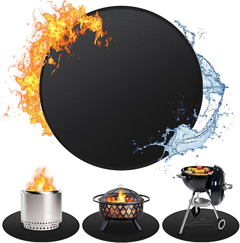 24" Fire Pit Mat for Solo Stove Bonfire, Double-Sided Fireproof Under Grill Mat Deck Patio Protector Pad, Round BBQ Mat for Solo Stove Accessories, Easy to Clean, Reusable (0.9mm)