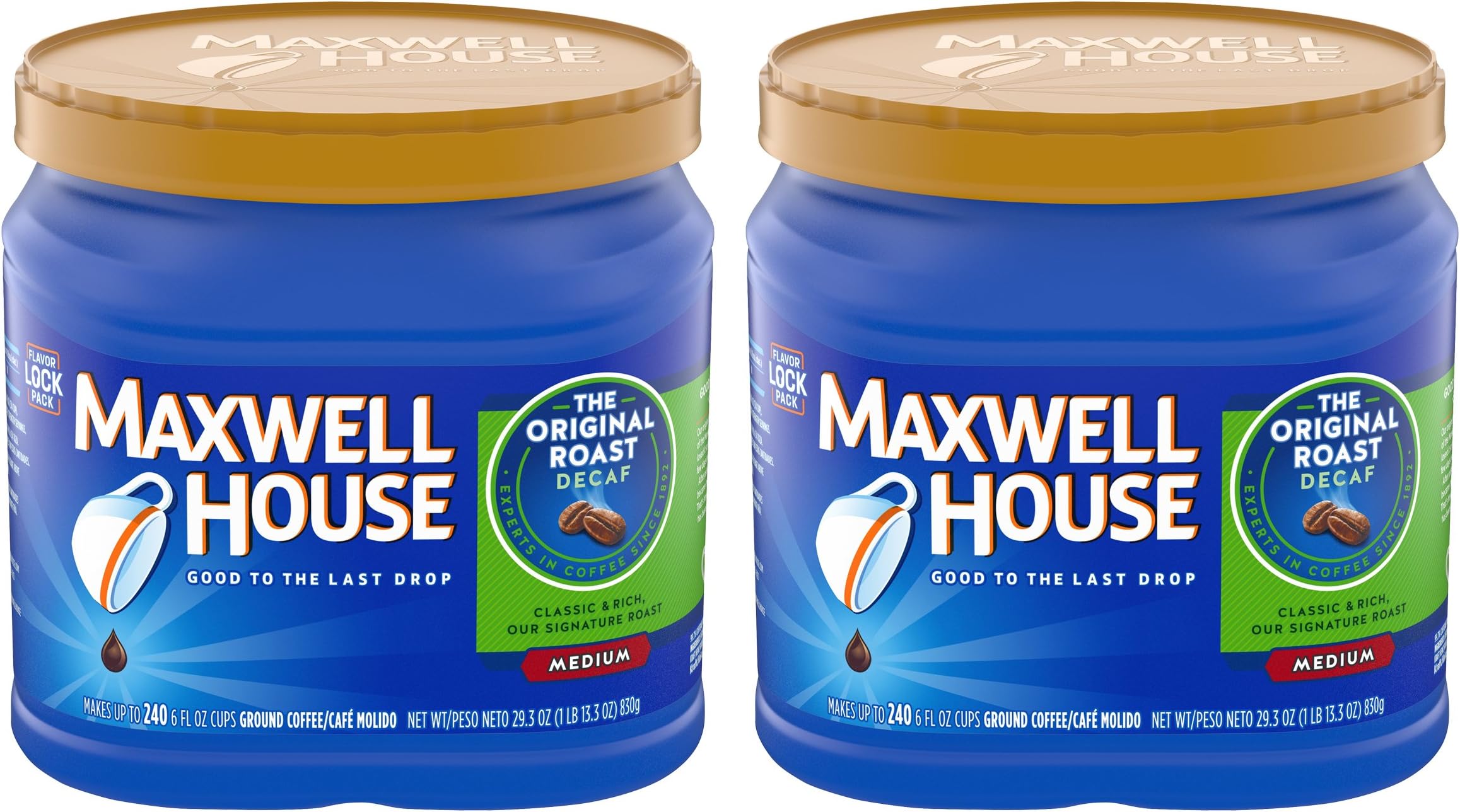 Maxwell House Decaf Original Medium Roast Ground Coffee (29.3 oz Canisters, Pack of 2)