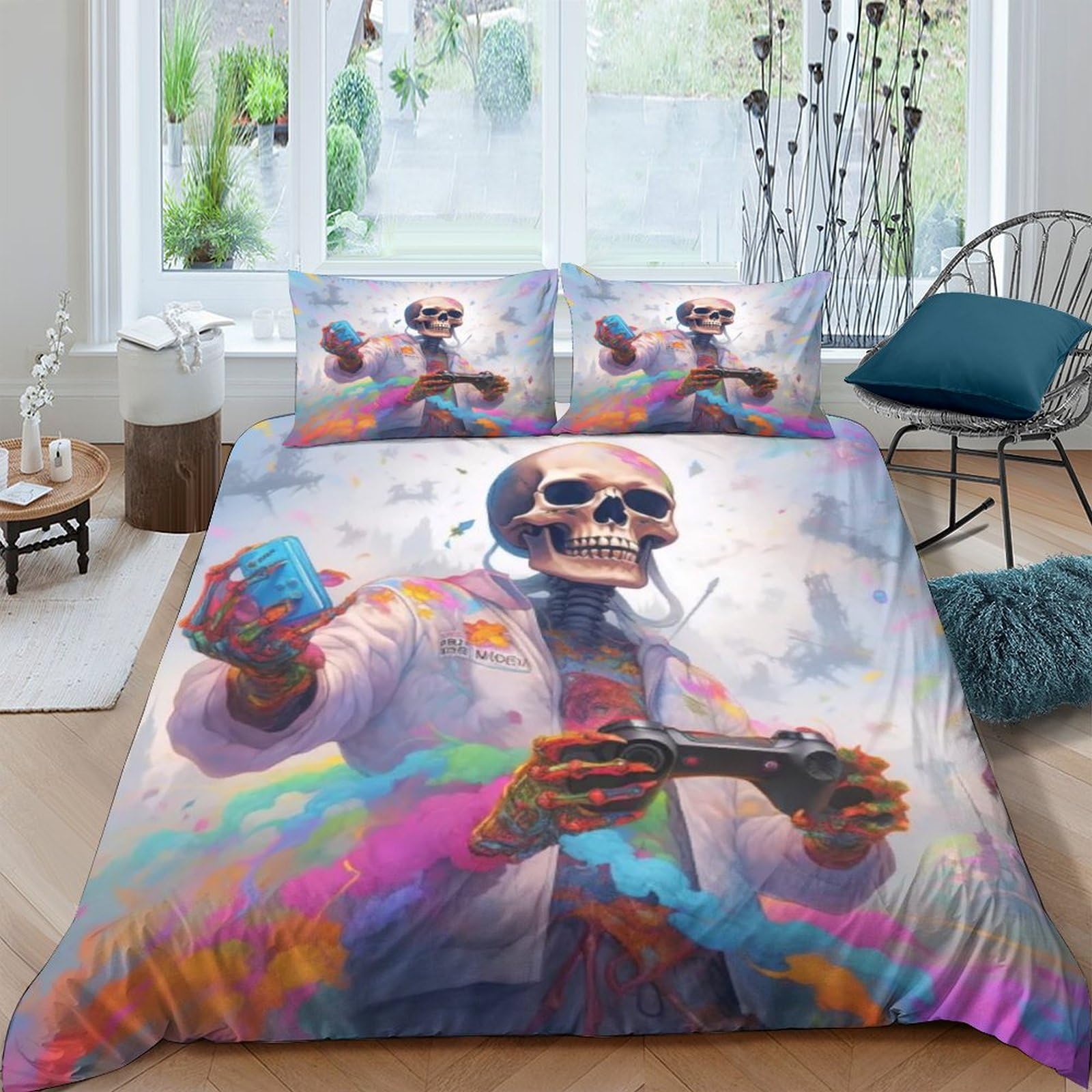 Housse de couette 3 pièces squelette coloré en microfibre super douce de qualité
