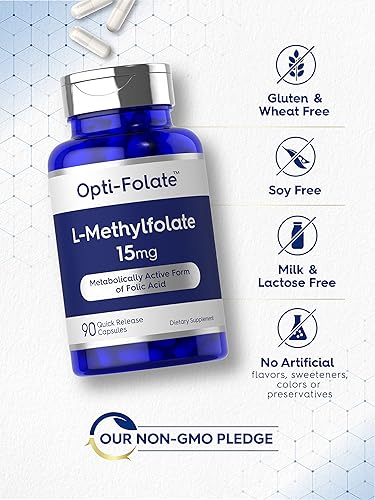 Miniatura 4 de L Metilfolato 15 mg | 90 cápsulas | Potencia máxima | Optimizado y activado | Sin OMG, sin gluten | Metil folato, 5-MTHF | por Opti-Folate