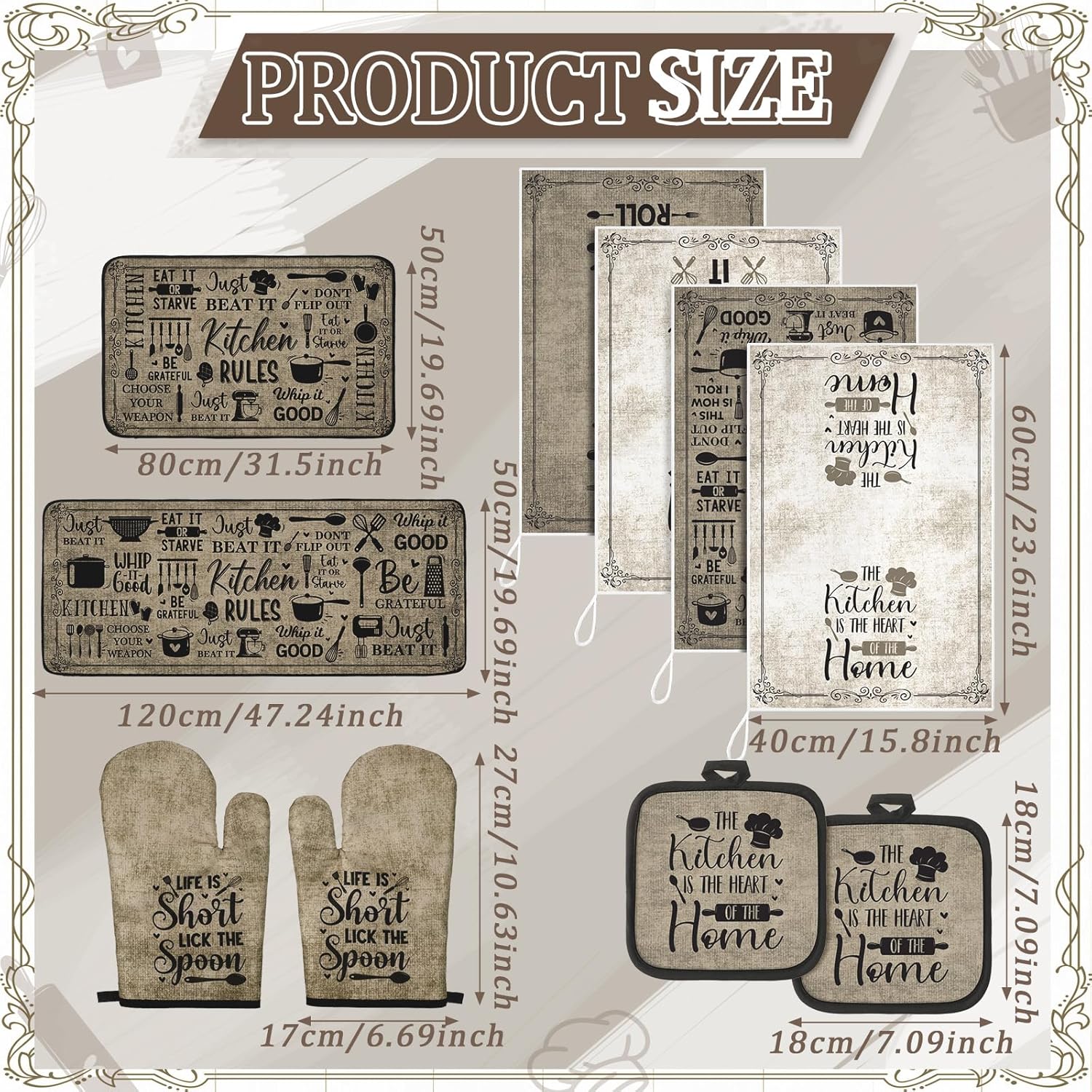 10 Pcs Attractive Style Kitchen Dish Towels Rugs Oven Mitts and Pot Holders Set Farmhouse Kitchen Decor Set for Women Mom Daughter Gift Cooking Baking Grilling (Rustic Farmhouse) - Image 3