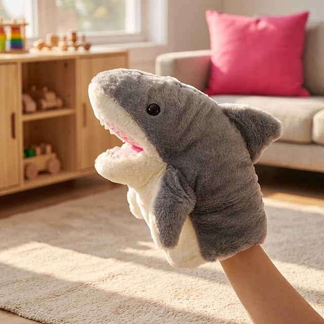Foto 4 de 7 de lilizzhoumax Tiburón de Peluche Marioneta de Mano, Tiburón de Peluche Lindas Muñecas de Relleno de Roedores