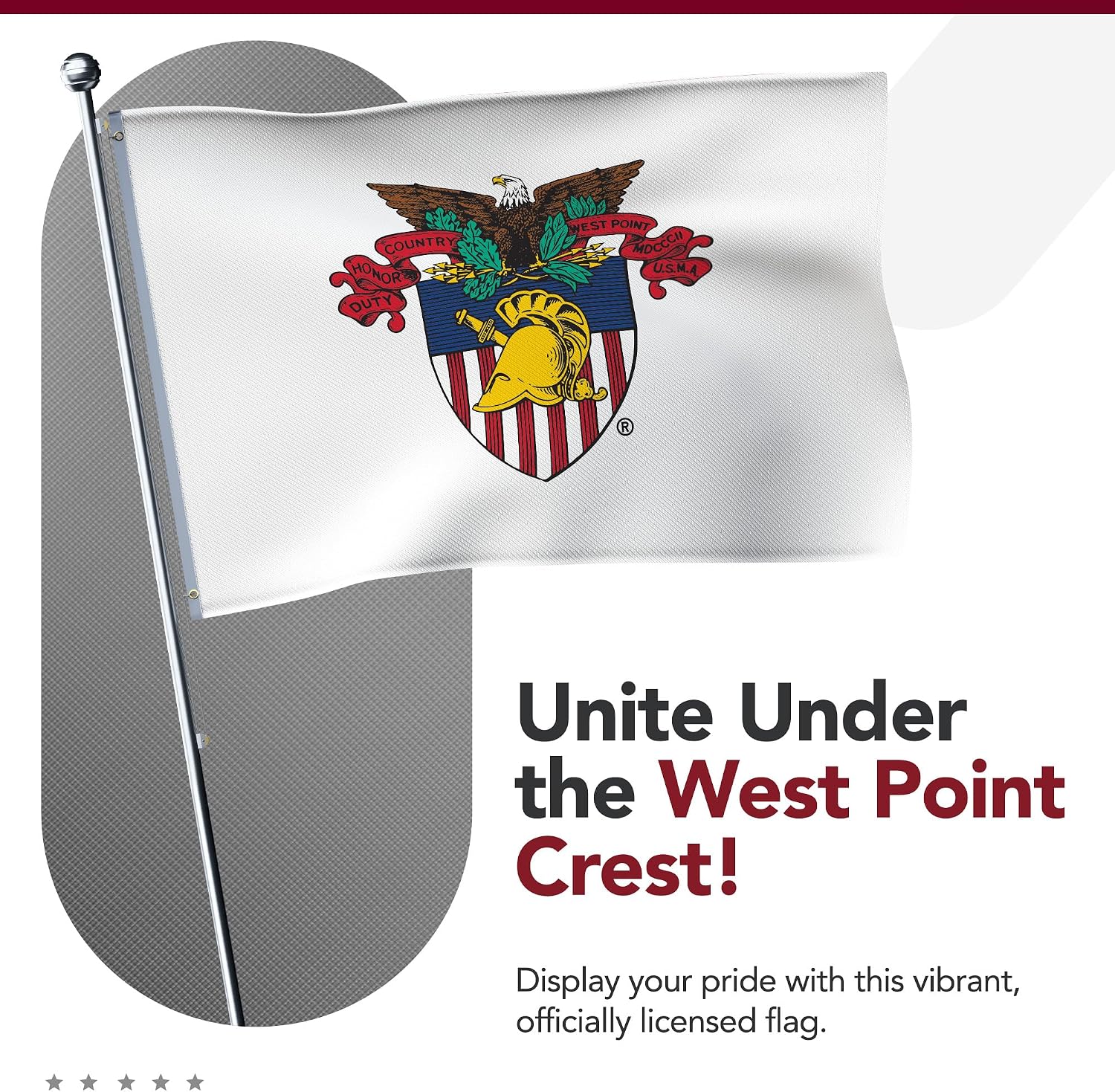 Army West Point Crest College Sports Printed Flag - NCAA Licensed - Nylon - School Banner (White) (2' x 3')