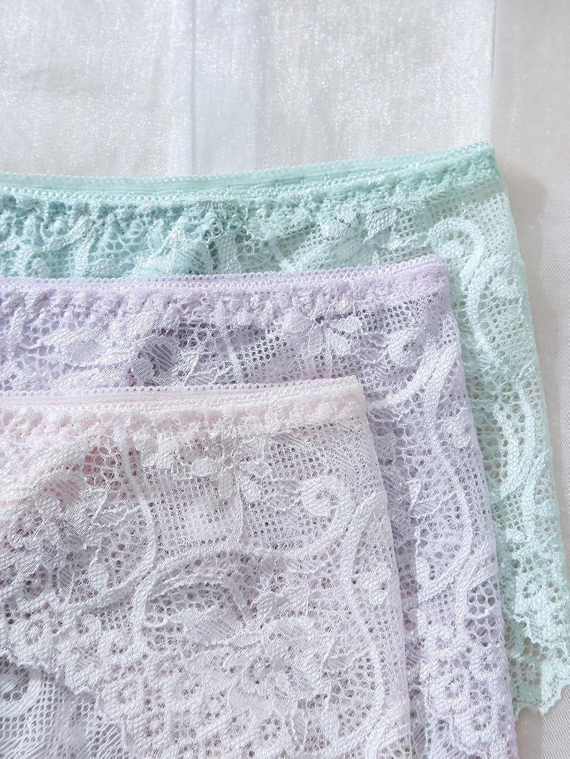 Sexy Silk Panties for Women Lace Hipster Back Bow Ruffles Thong Bikini Underwear Lingerie 3 Pack - Image 6