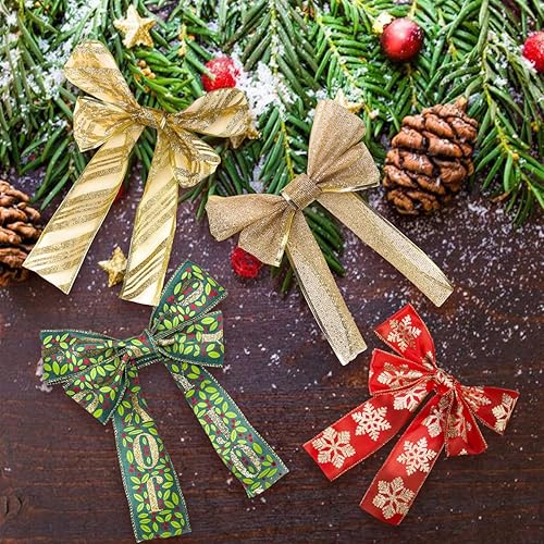 Miniatura 4 de Cintas de Navidad 4 rollos de cinta de 24 yardas con borde con alambre para impresión para coronas, arco para arco floral, manualidades, suministros