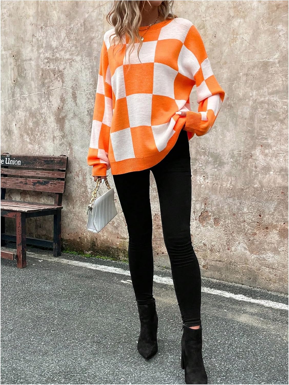 GORGLITTER Women's Argyle Checkered Sweater Plaid Long Sleeve Fall Knit Sweater Pullover Tops - Image 6