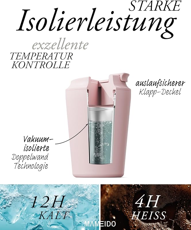 Mameido Termosz Bögre 350ml - Fekete, Rozsdamentes Acél, Dupla Falú, Szivárgásmentes Utazó Pohár, 4 Órás Melegen Tartás, BPA-mentes, Autós P