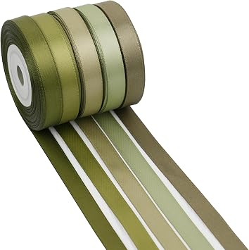 Sage Green Satin Ribbon 3/8 Inch x 50 Yards, 5 Rolls | Moss Green Thin Double Face, Wedding, Baby Shower, Gift Wrapping, Hair Bows