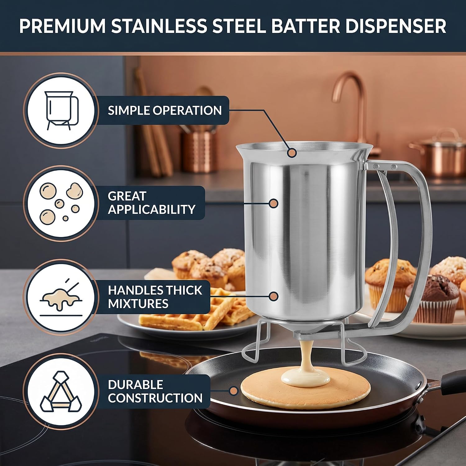 GLOGLOW 1000ml Stainless Steel Pancake Batter Dispenser